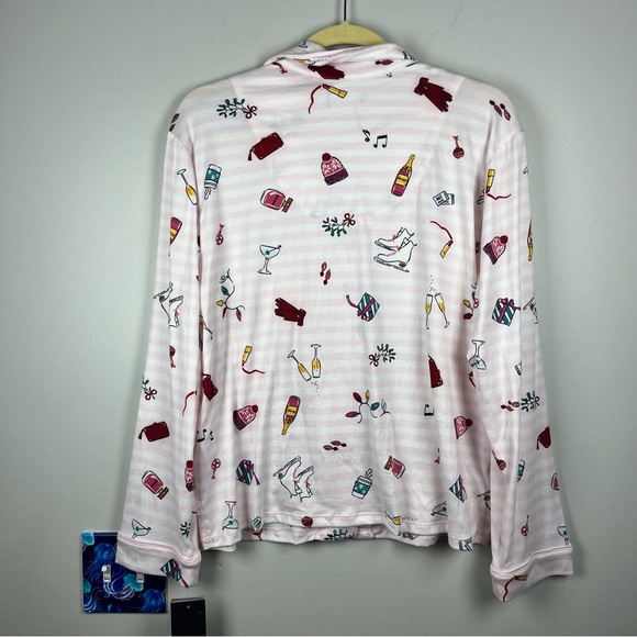 NWT Kate Spade Pink White Stripe Christmas Winter Pajama Set Women's Size Large - Picture 15 of 16